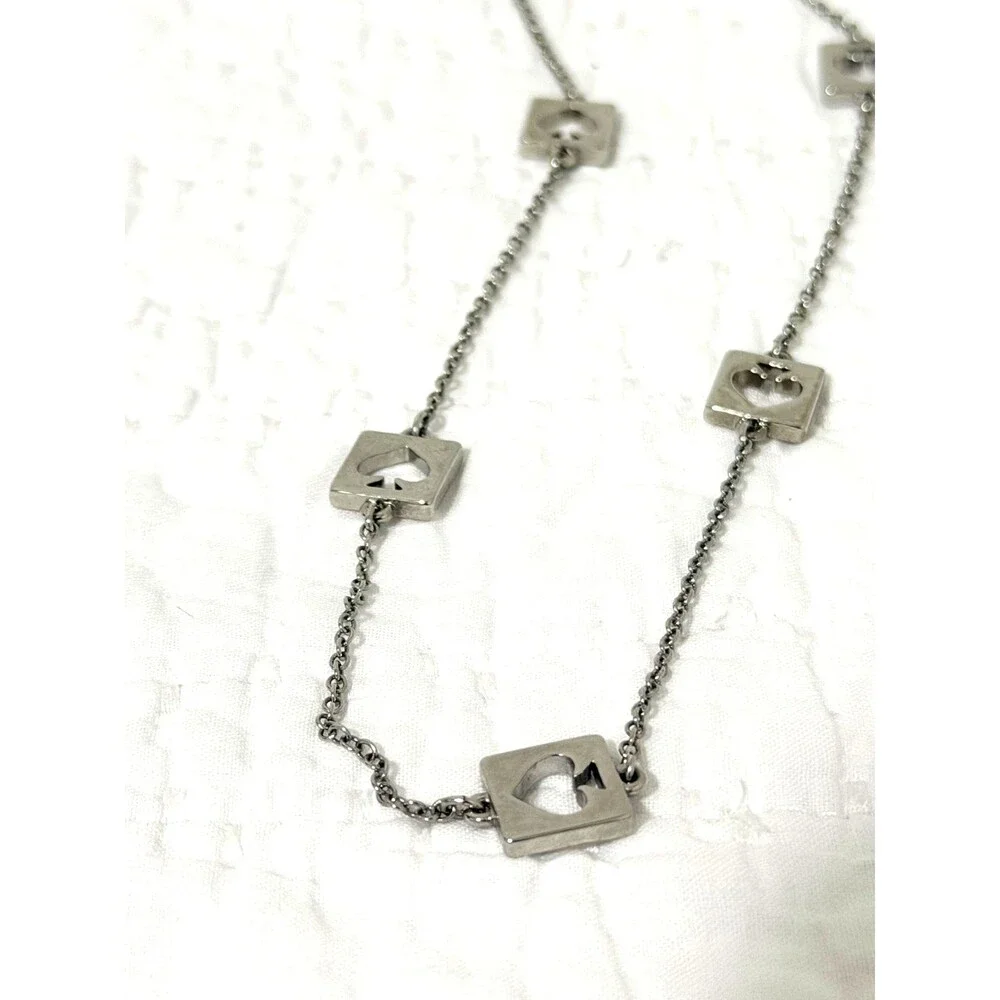 Kate Spade New York Silver Tone Punch Out Long Chain Logo 28 inches Necklace